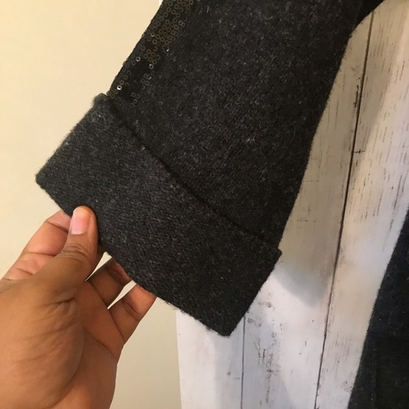 Soft Surroundings 100% Merino Wool Duster Cardigan Gray Sequin Sleeve - Picture 8 of 15